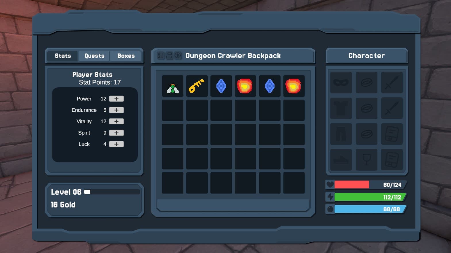 Inventory screen filled with loot collected during a run